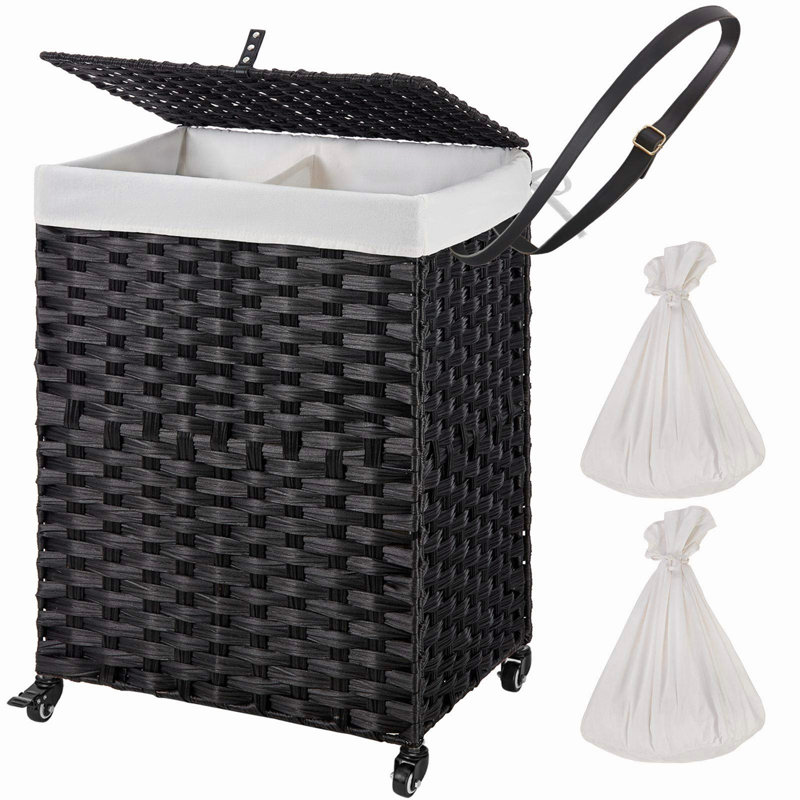 SSHAOSS Laundry Hamper With Wheels & 2 Removable Liner Bags, Divided